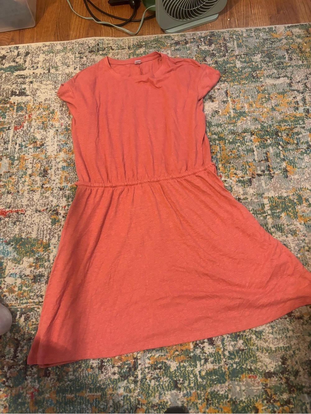 Old Navy Coral Short-Sleeve Midi Dress with Elastic Waist
